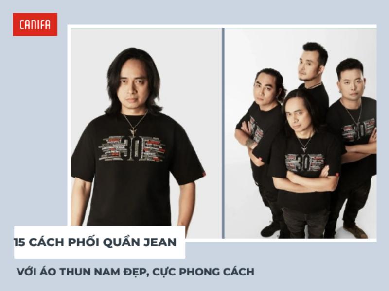 Áo thun xám đơn giản kết hợp quần jean đen cho phong cách năng động hàng ngày